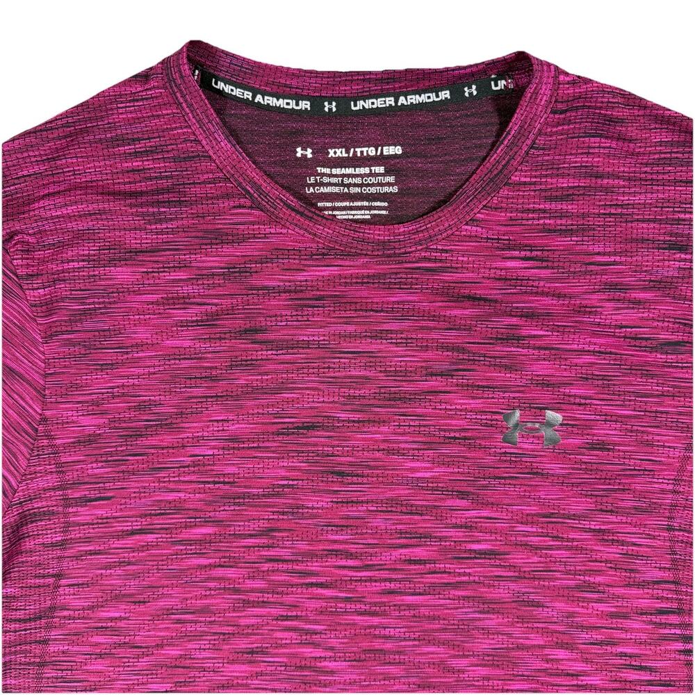 Under Armour Mens 2XL UA Seamless Short Sleeve Top T-Shirt Pink/Black